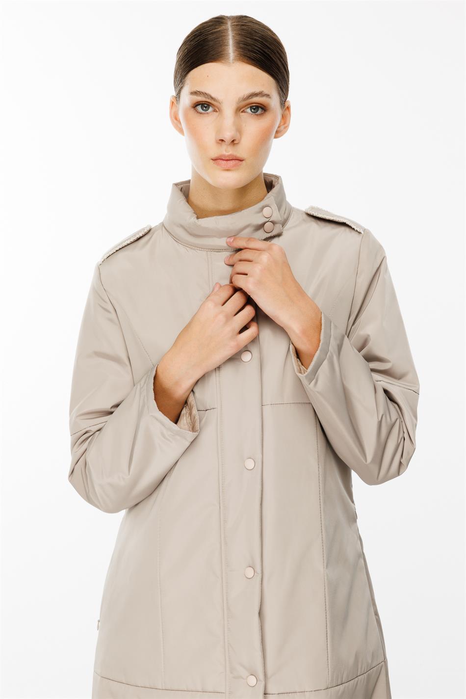 New York gewatteerde sportjas met drukknoopsluiting en gewatteerde voering - Steenkleur