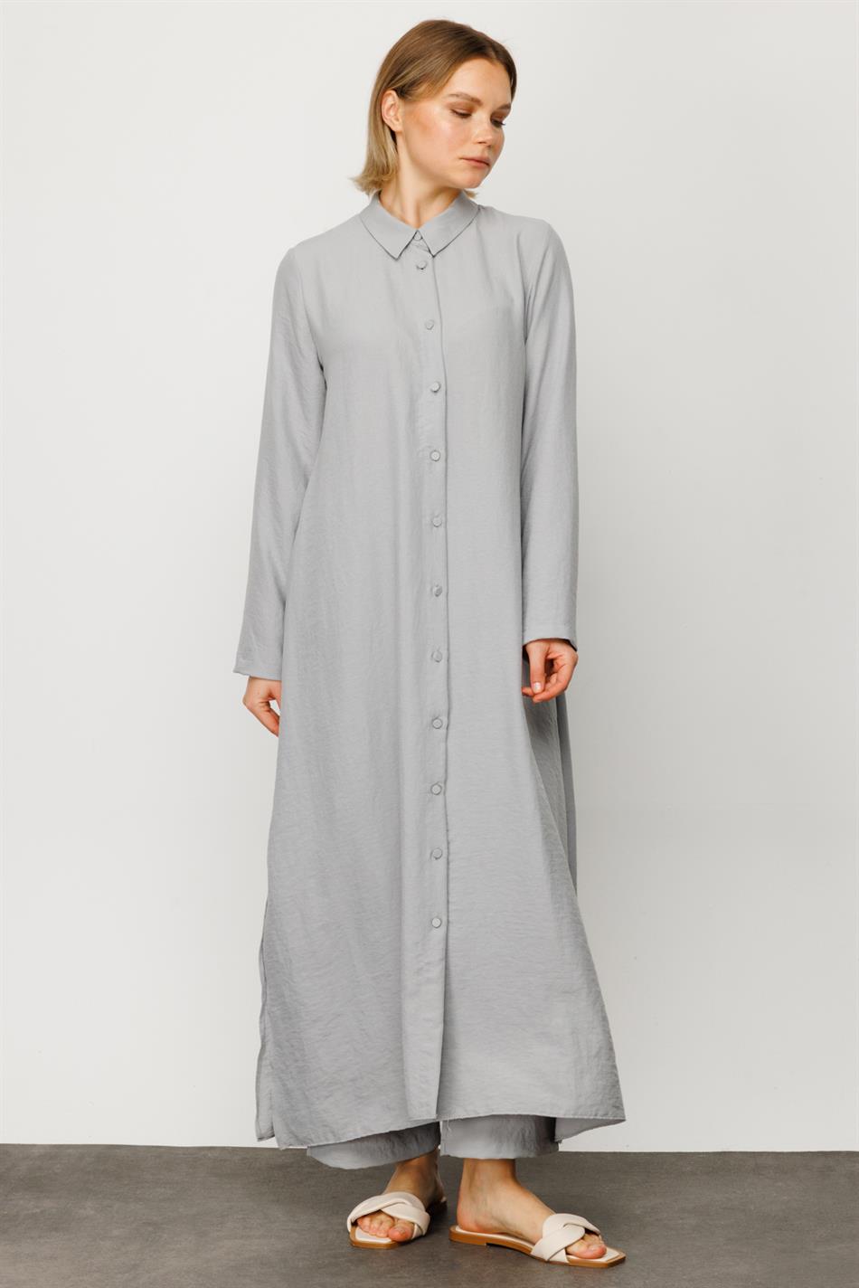 NOUVO Seidenstruktur-Mantel/Kleid – Grau