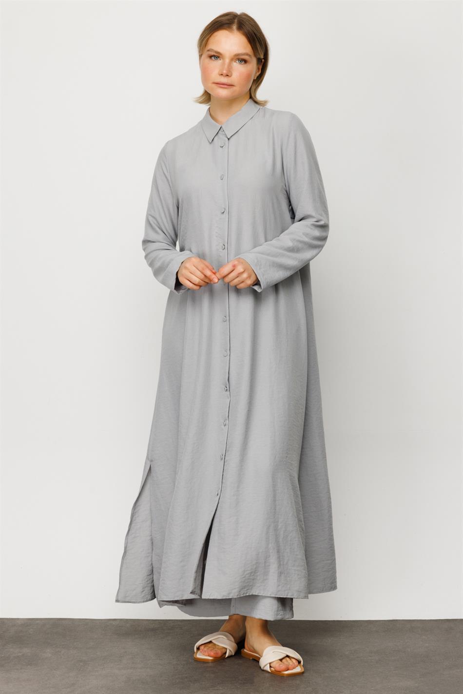 NOUVO Seidenstruktur-Mantel/Kleid – Grau