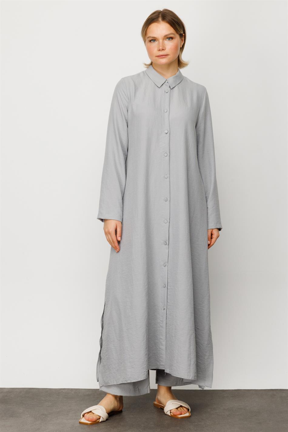 NOUVO Seidenstruktur-Mantel/Kleid – Grau