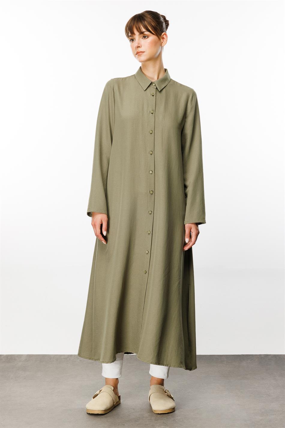 NOUVO İpək Teksturalı Palto / Don - Xaki