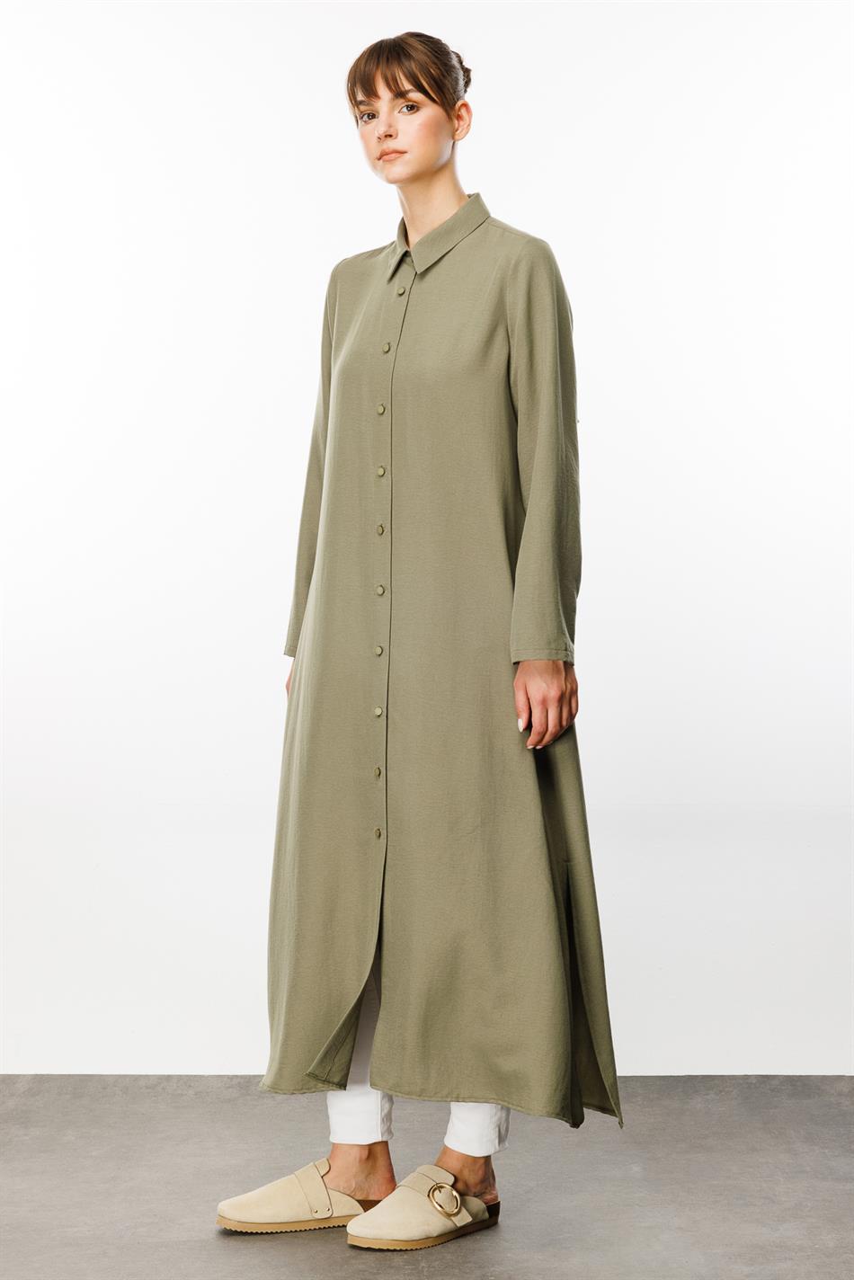 NOUVO İpək Teksturalı Palto / Don - Xaki