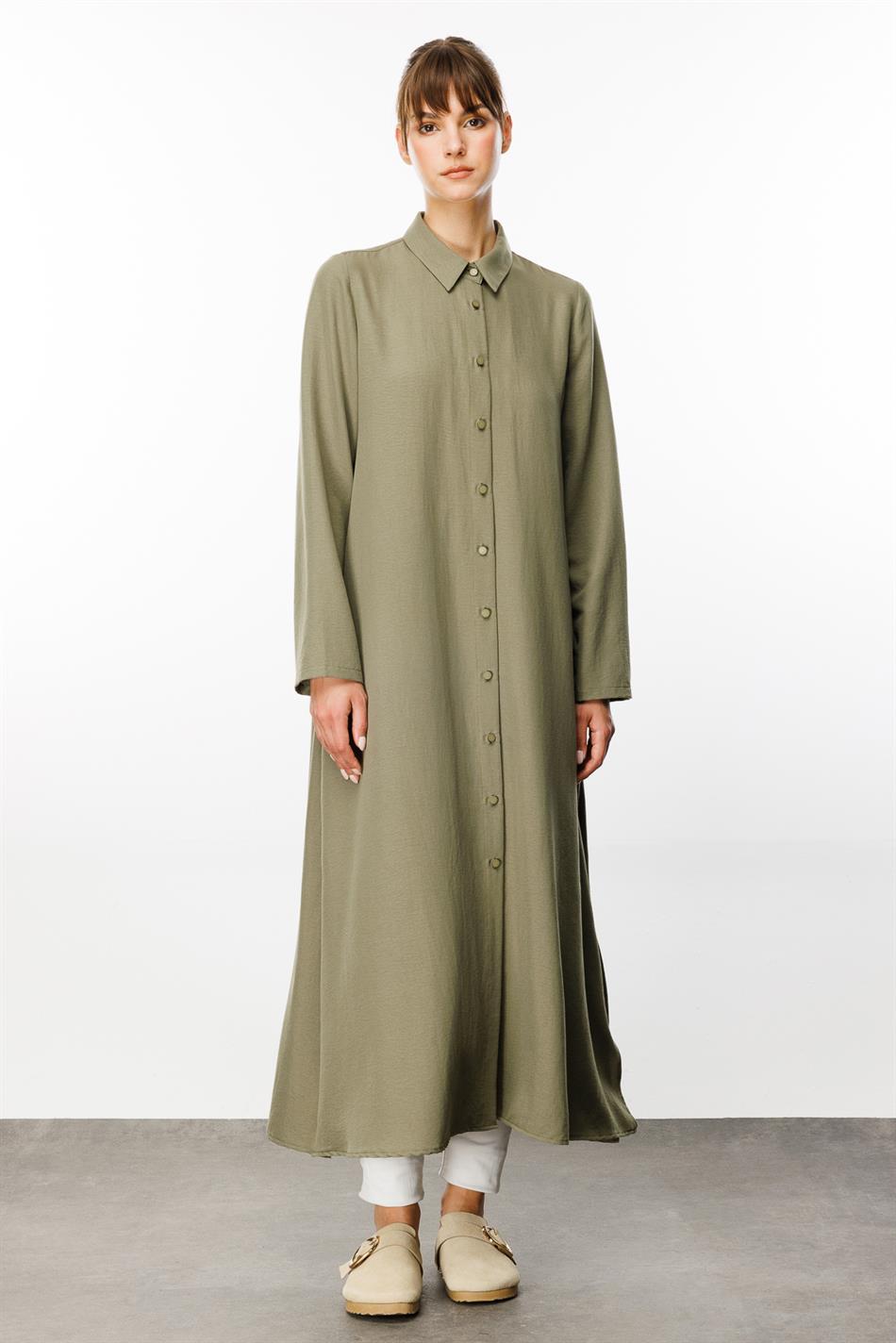 NOUVO İpək Teksturalı Palto / Don - Xaki