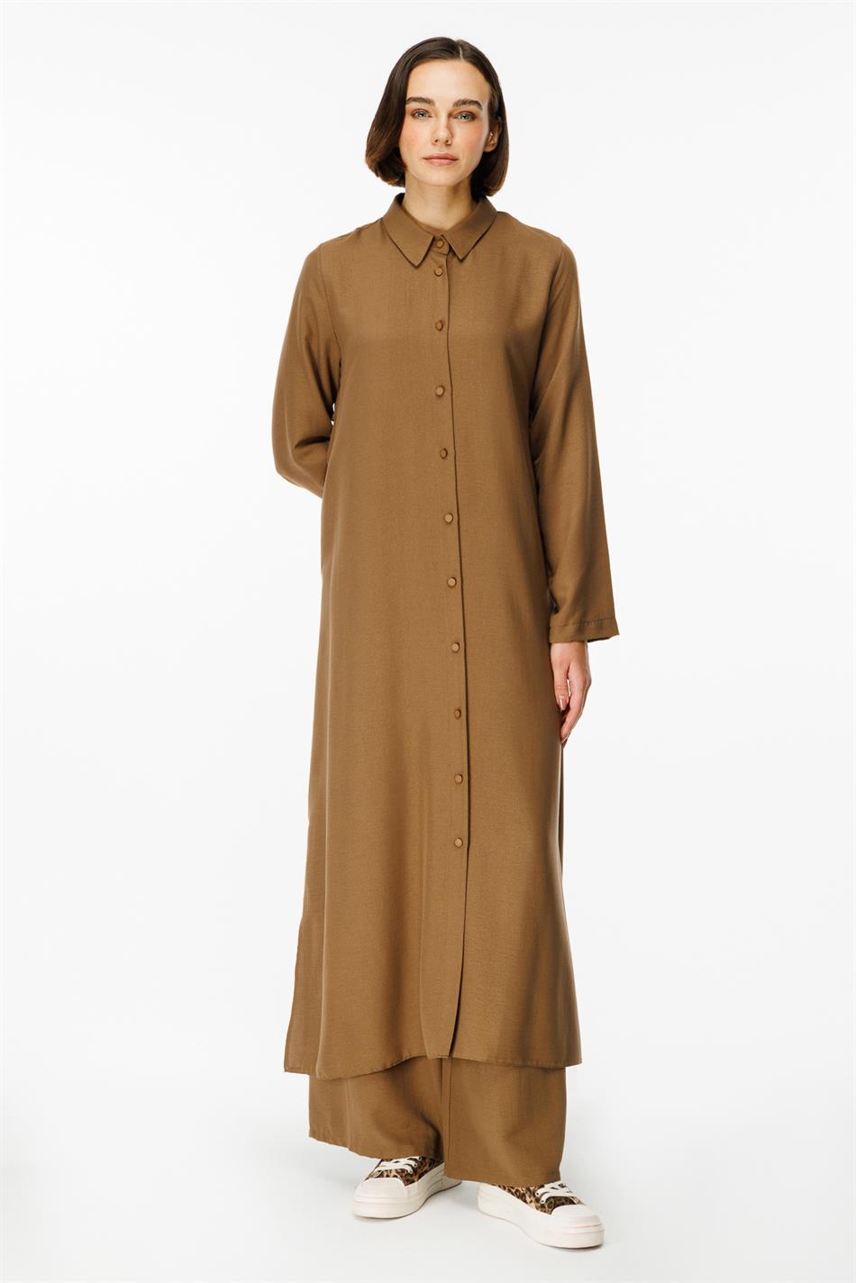 NOUVO İpək Teksturalı Palto / Don - Mink