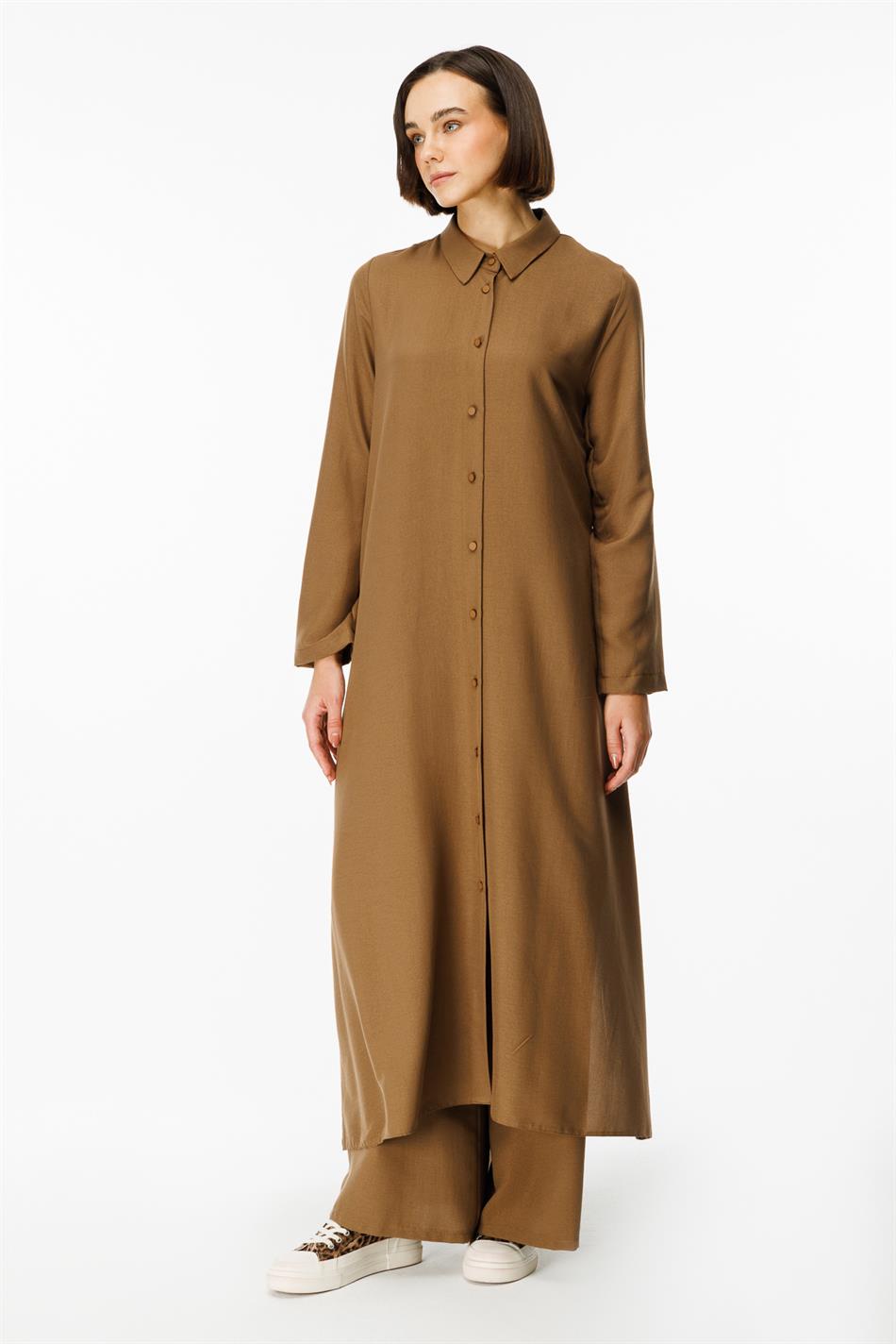 NOUVO İpək Teksturalı Palto / Don - Mink