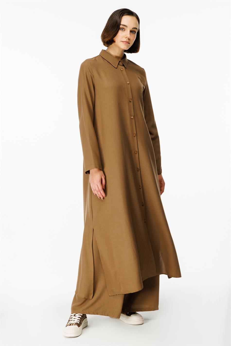 NOUVO İpək Teksturalı Palto / Don - Mink