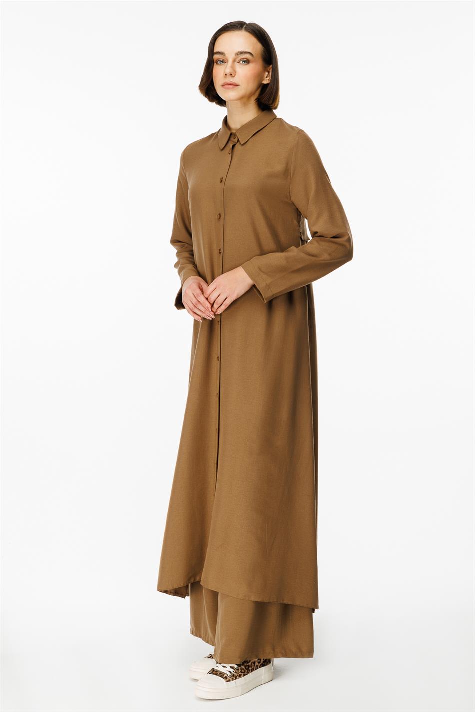 NOUVO İpək Teksturalı Palto / Don - Mink