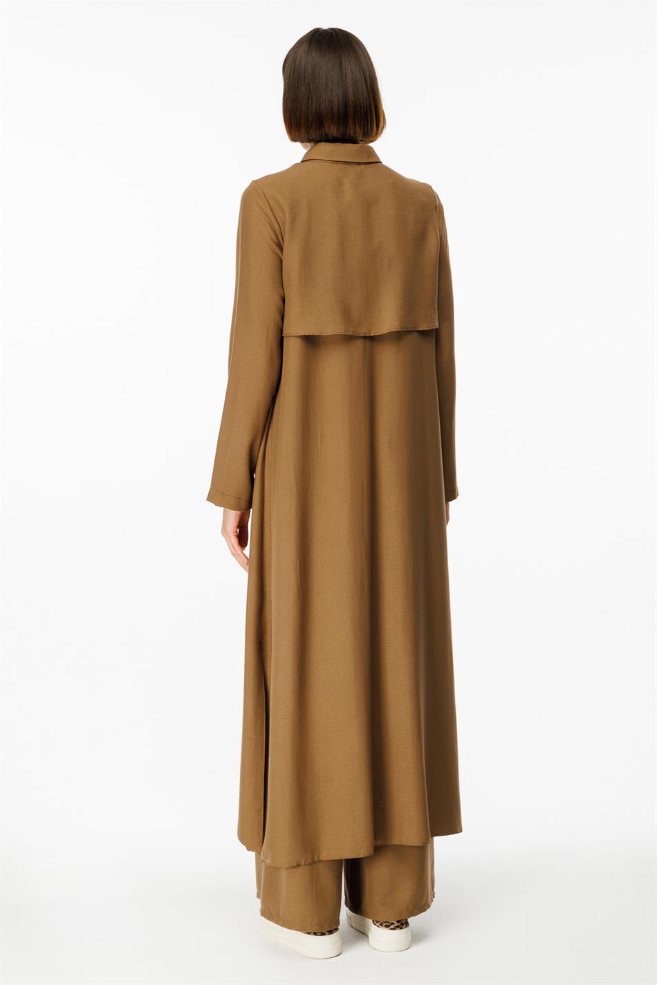 NOUVO İpək Teksturalı Palto / Don - Mink