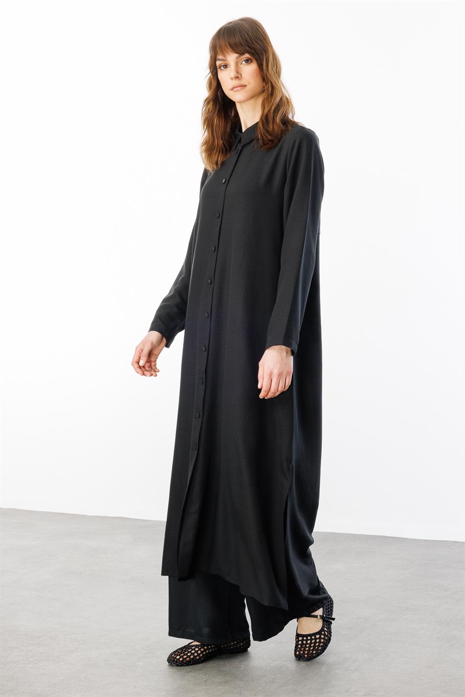 NOUVO SET İpekçe Doku Kap/Elbise - Pantalon Takım-Siyah