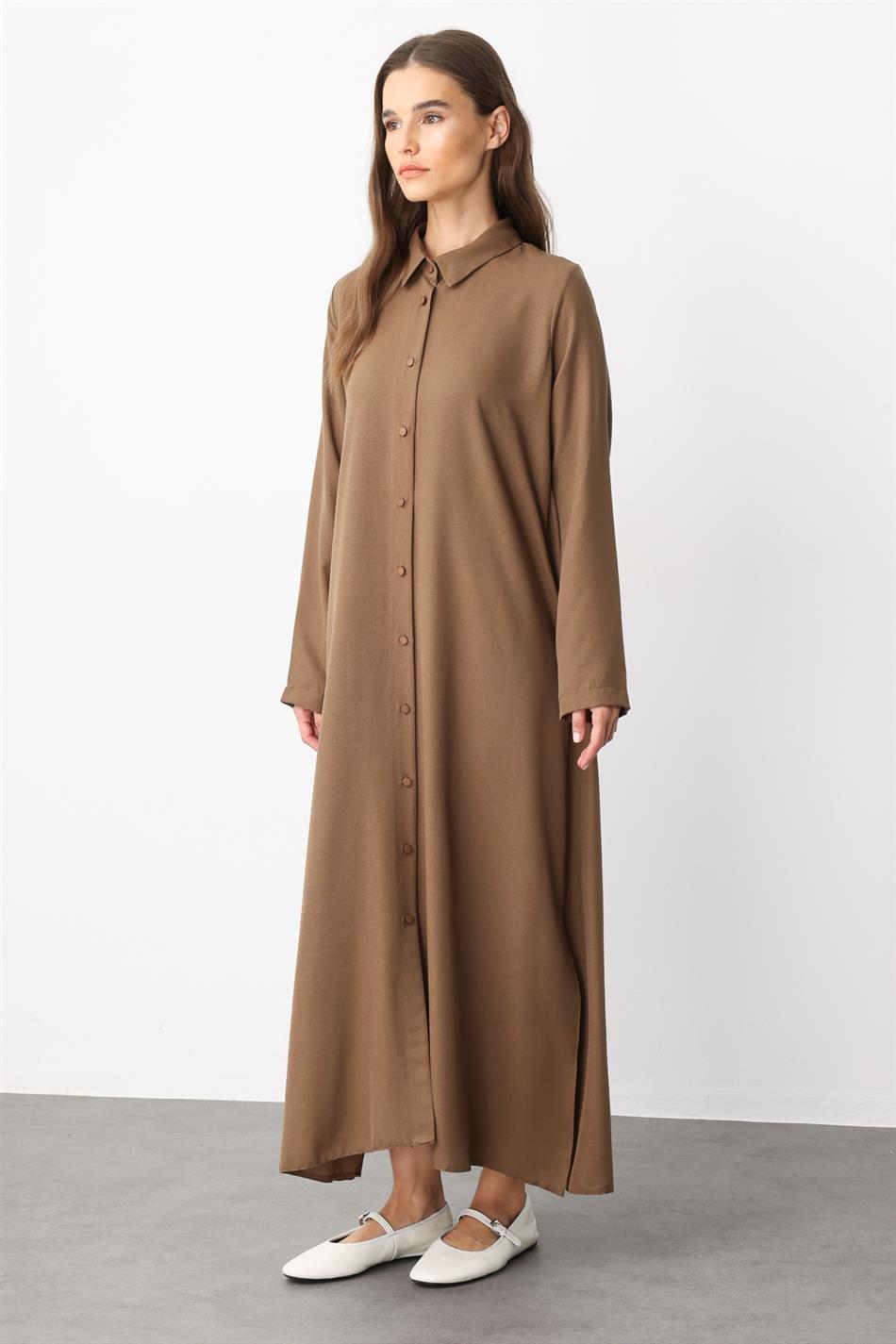 NOUVO SET Zijden textuur jas/jurk - broek set - Nerts