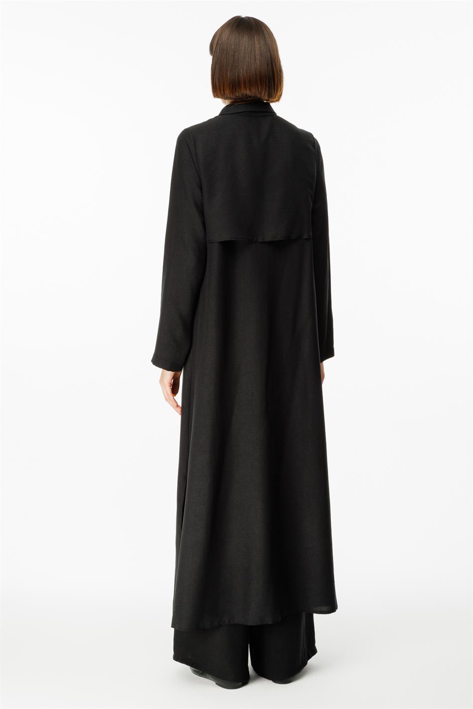 NOUVO SET Zijden textuur jas/jurk - broek set - zwart