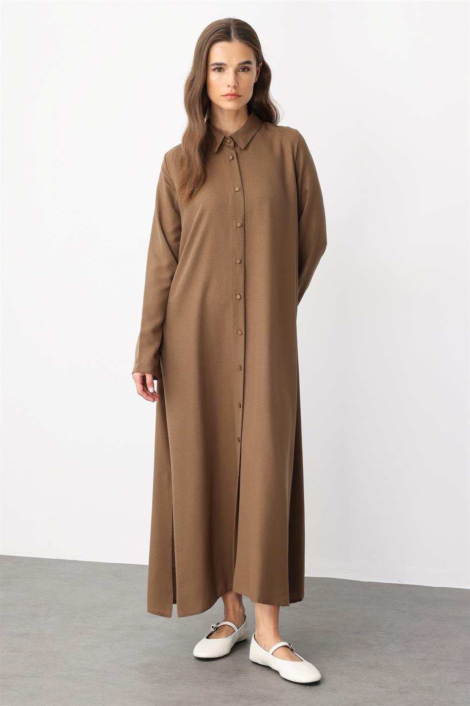 NOUVO SET Zijden textuur jas/jurk - broek set - Nerts