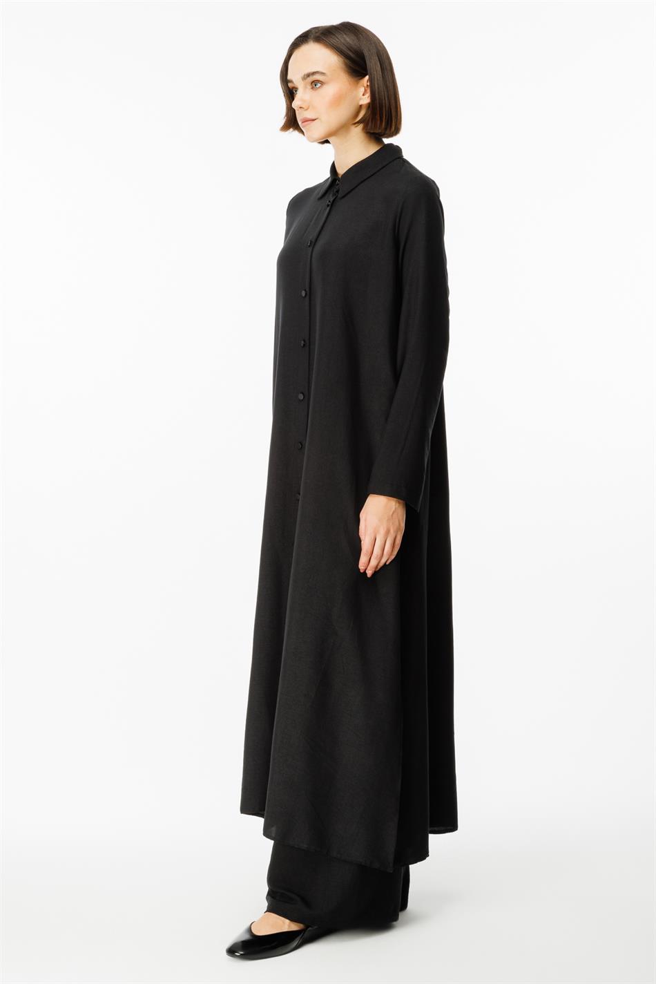 NOUVO SET Zijden textuur jas/jurk - broek set - zwart