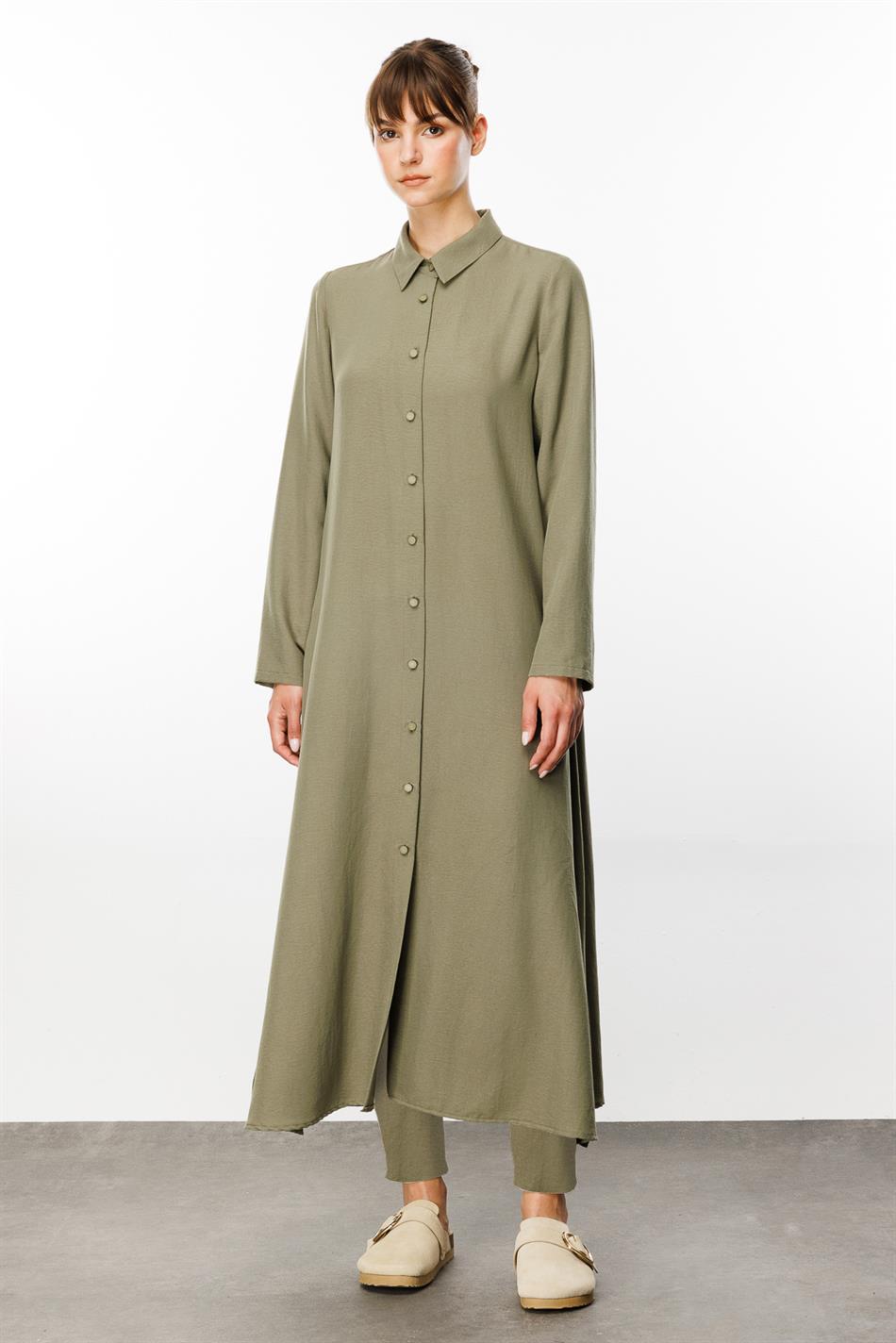 NOUVO SET İpekçe Doku Kap/Elbise - Pantalon Takım-Haki