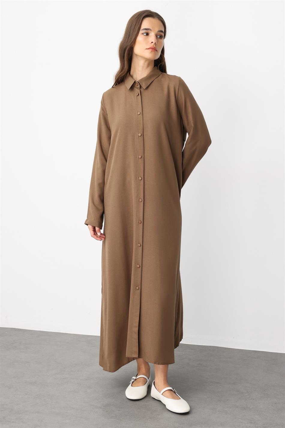 NOUVO SET Zijden textuur jas/jurk - broek set - Nerts