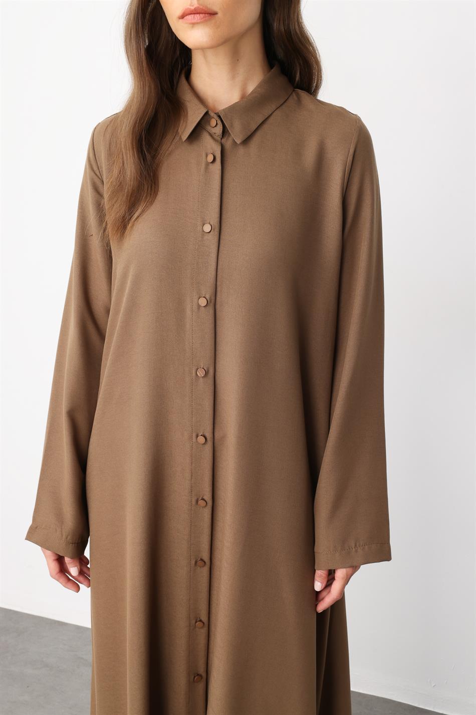 NOUVO SET Zijden textuur jas/jurk - broek set - Nerts