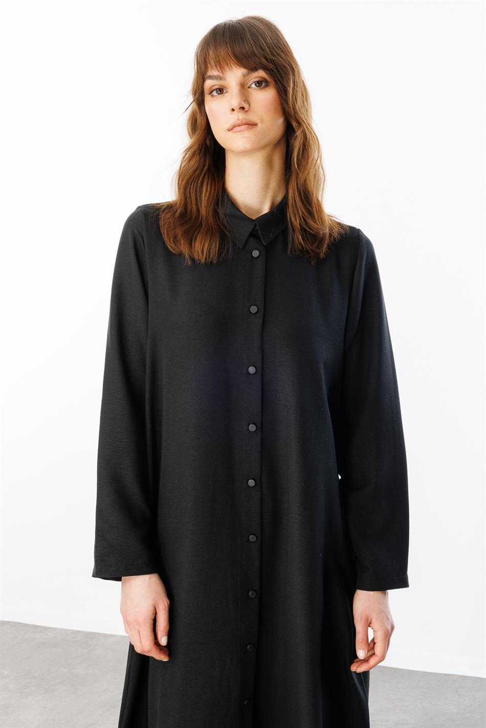 NOUVO SET İpekçe Doku Kap/Elbise - Pantalon Takım-Siyah