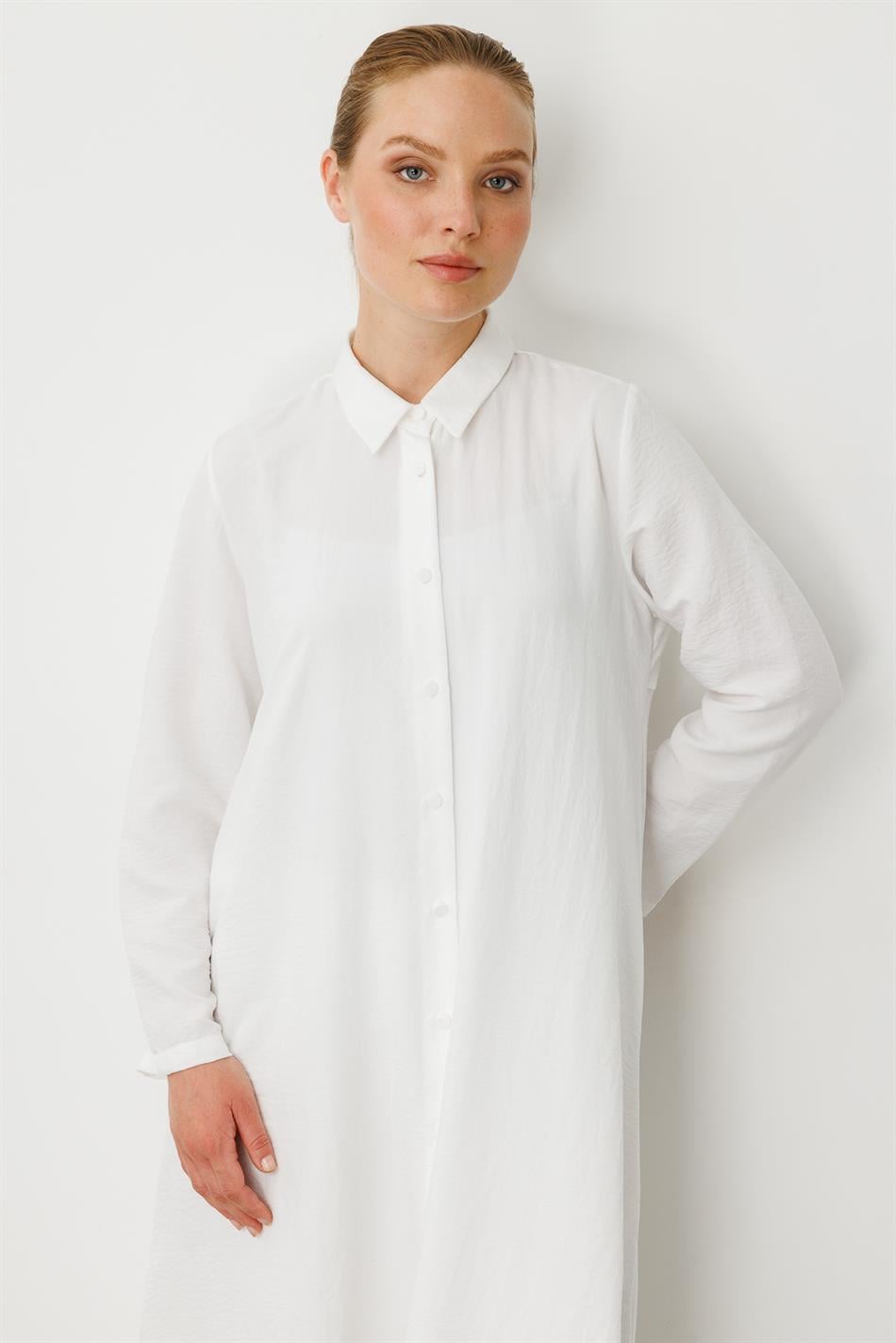 NOUVO SET İpekçe Doku Kap/Elbise - Pantalon Takım-Beyaz