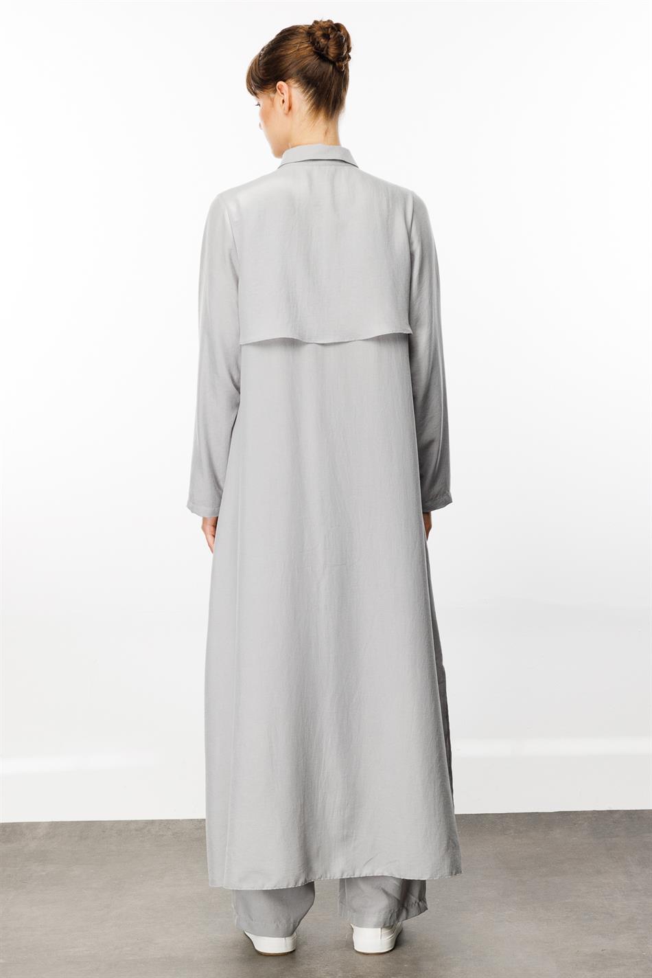 NOUVO SET Zijden textuur jas/jurk - broek set - Grijs