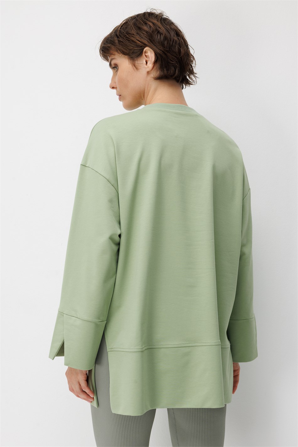 Örme Kol ve Yırtmaç Detaylı Tunik Sweatshirt-Yeşil