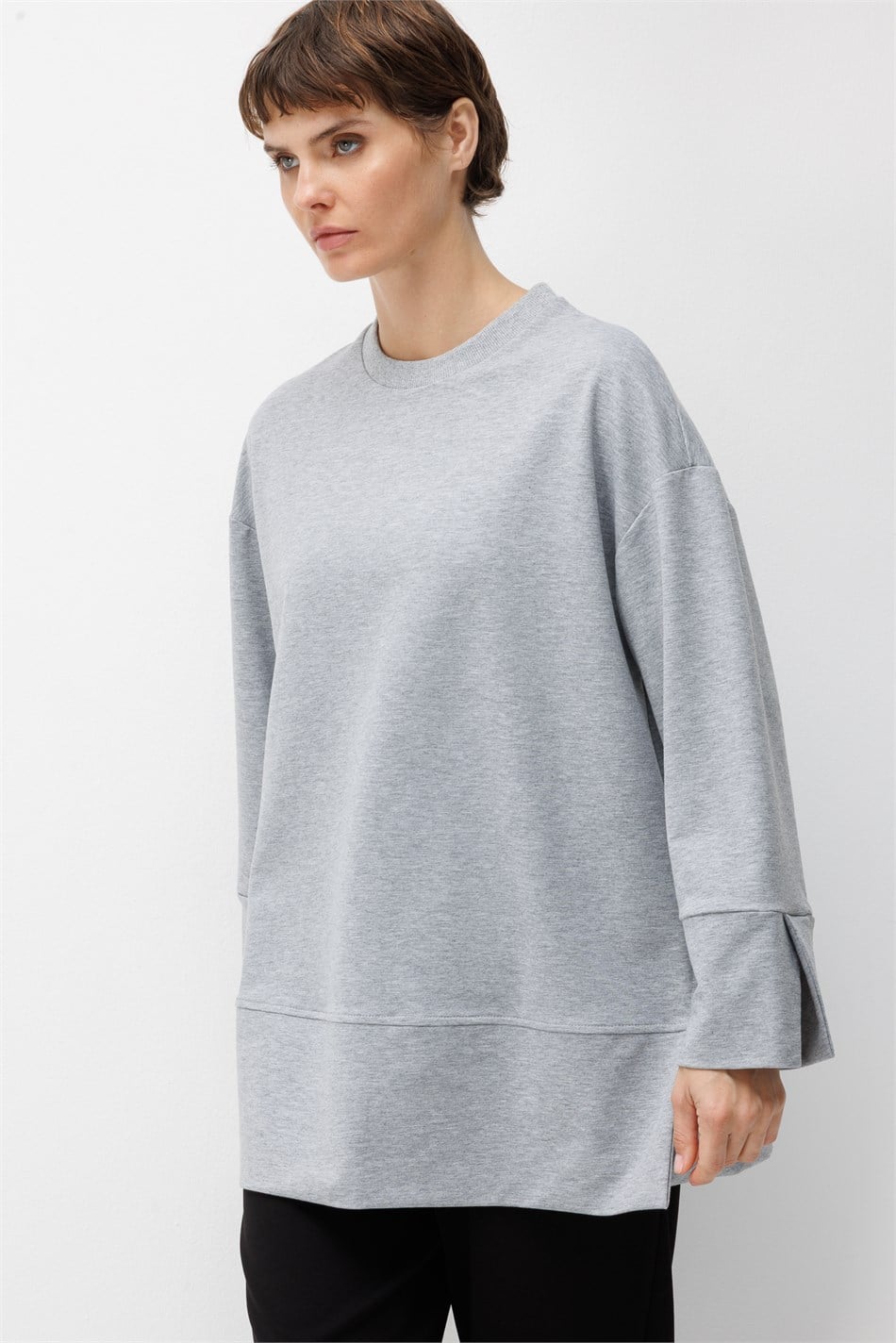 Örme Kol ve Yırtmaç Detaylı Tunik Sweatshirt-MELANJ