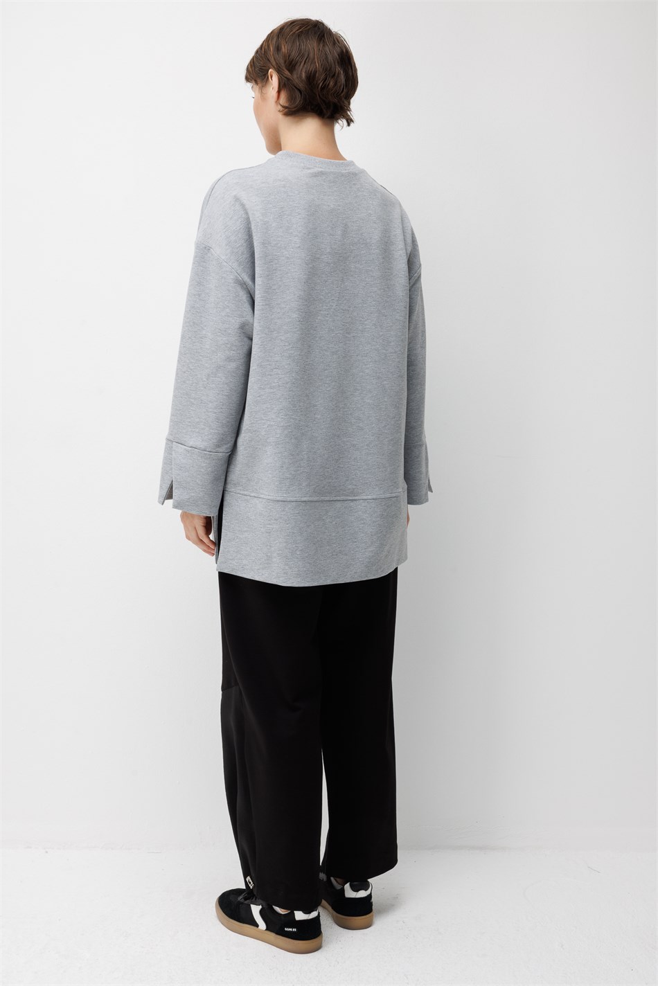 Örme Kol ve Yırtmaç Detaylı Tunik Sweatshirt-MELANJ