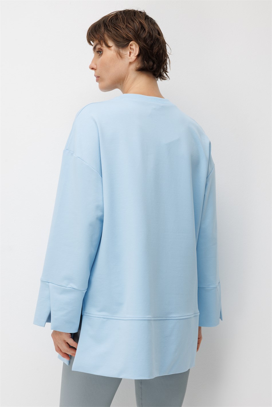 Örme Kol ve Yırtmaç Detaylı Tunik Sweatshirt-Mavi