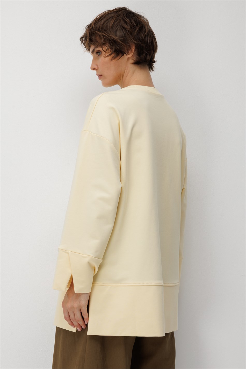 Örme Kol ve Yırtmaç Detaylı Tunik Sweatshirt-Sarı