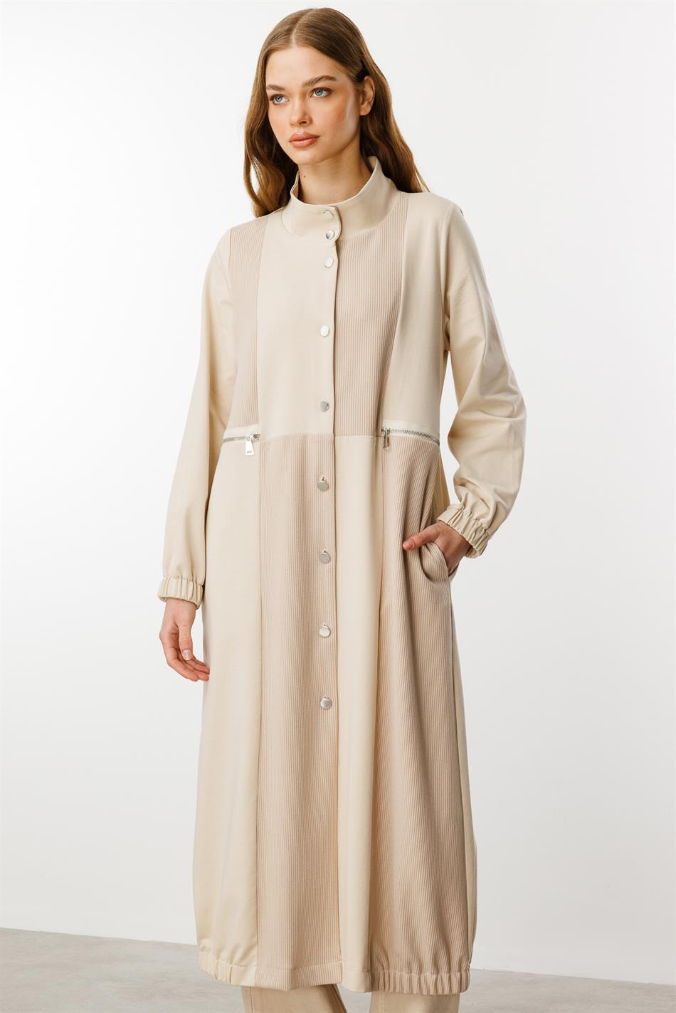 Sportliche Strickjacke mit Reißverschlussdetail – Stein