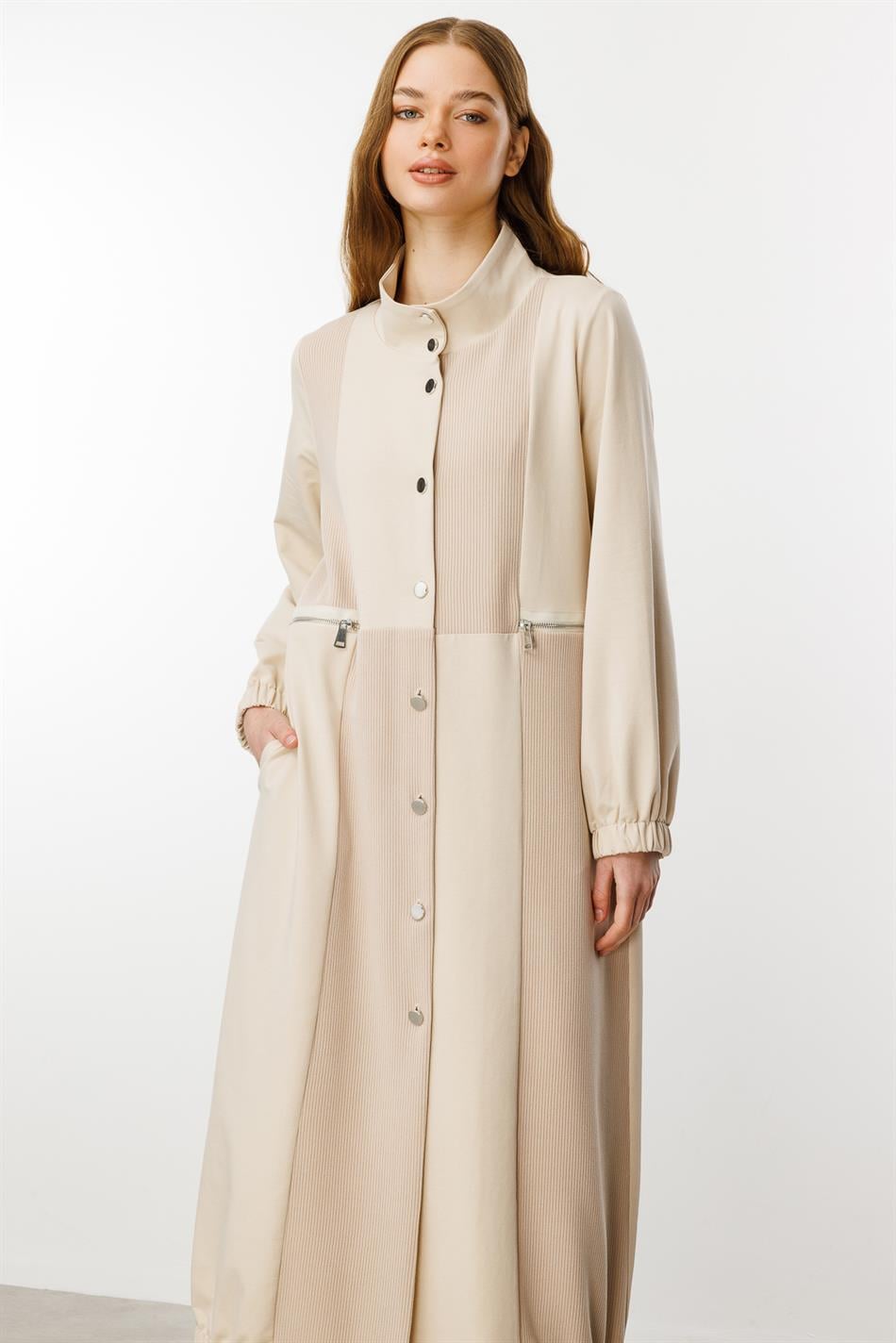 Sportliche Strickjacke mit Reißverschlussdetail – Stein