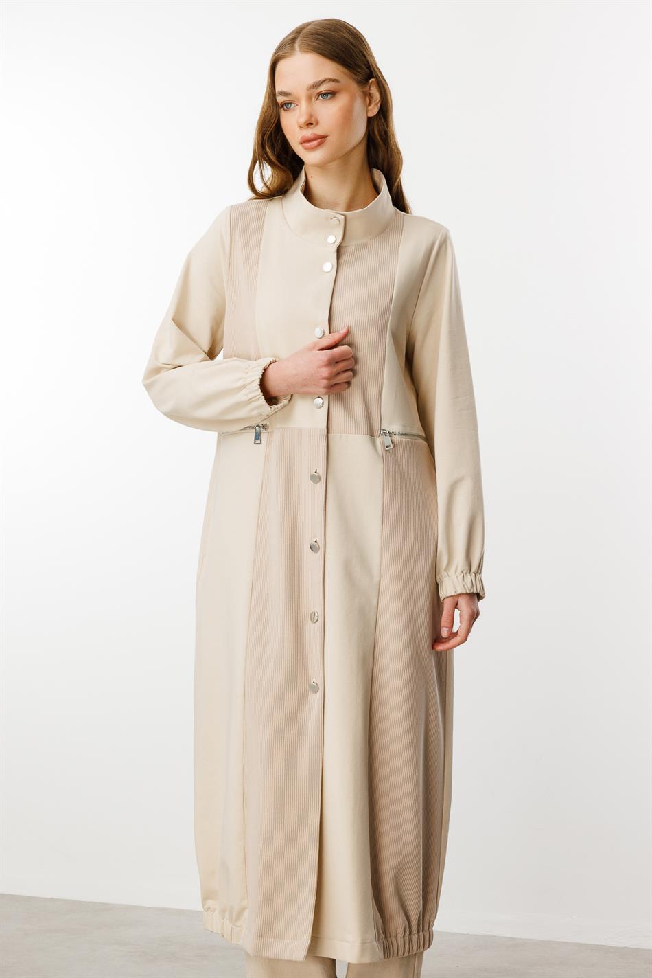 Sportliche Strickjacke mit Reißverschlussdetail – Stein