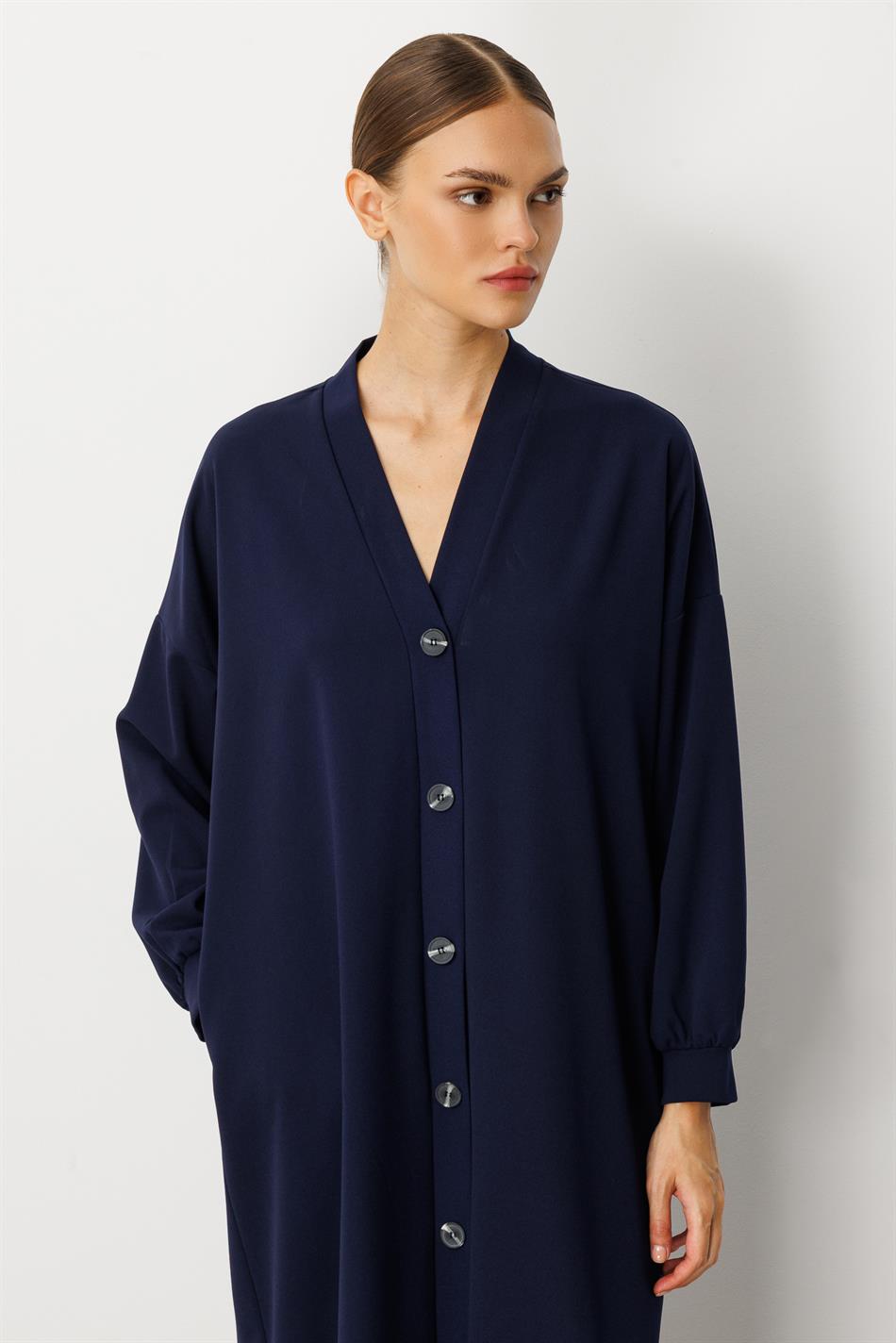 Gebreide crêpestof, sportief, tijdloos (vest/jas) abaya - marineblauw
