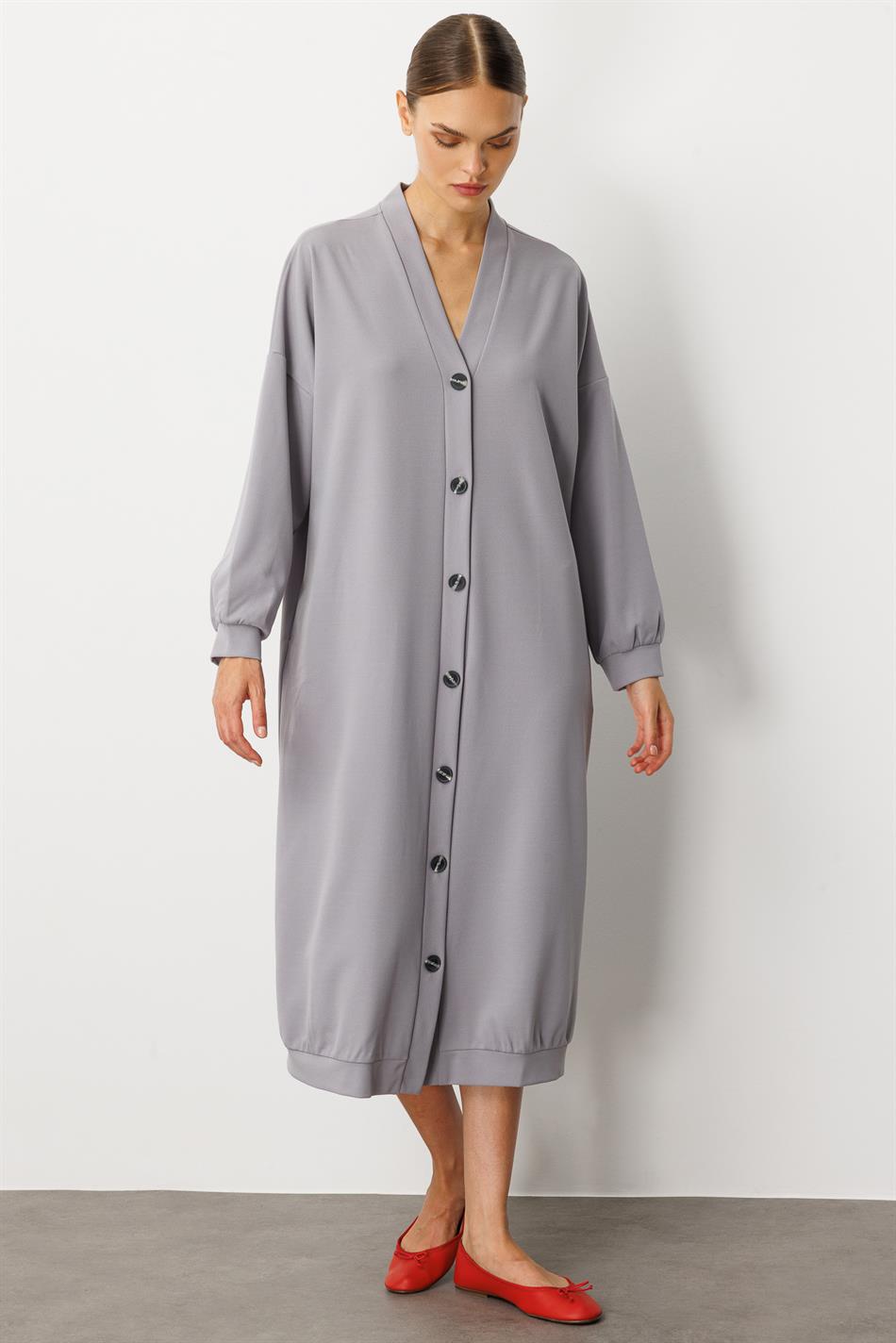 Gebreide crêpestof, sportief en tijdloos (vest/jas) abaya - grijs