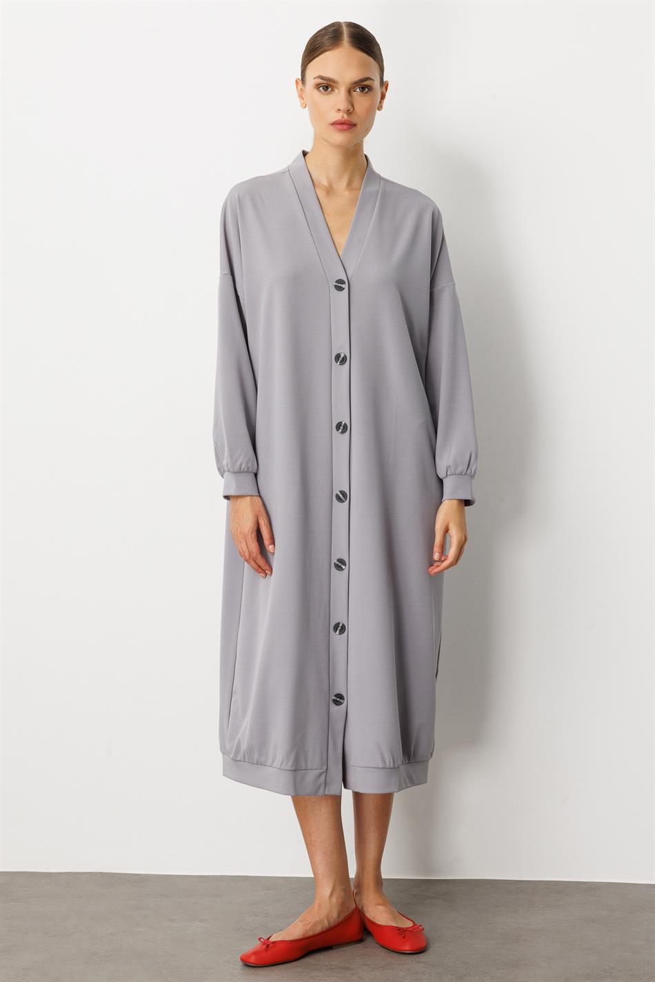 Gebreide crêpestof, sportief en tijdloos (vest/jas) abaya - grijs