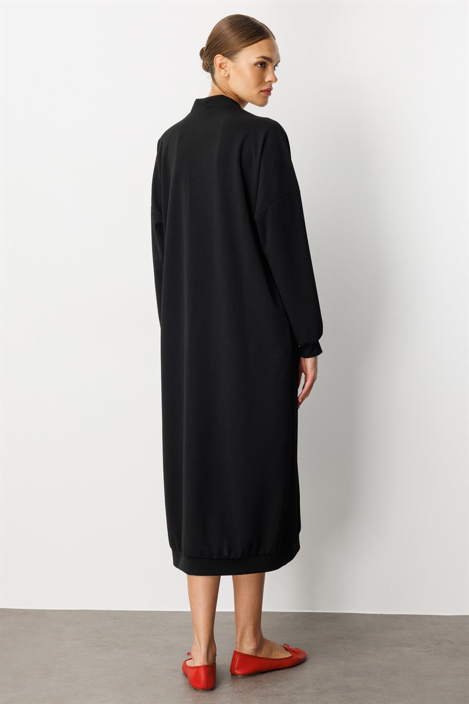 Trikotaj Krep Parça İdman Zamansız (Hardiq/Palto) Abaya - Qara