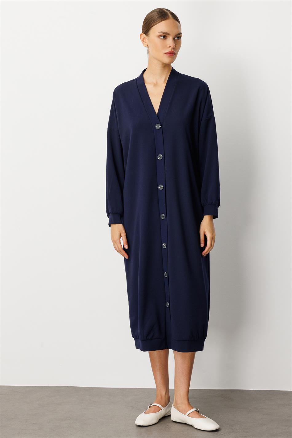 Gebreide crêpestof, sportief, tijdloos (vest/jas) abaya - marineblauw