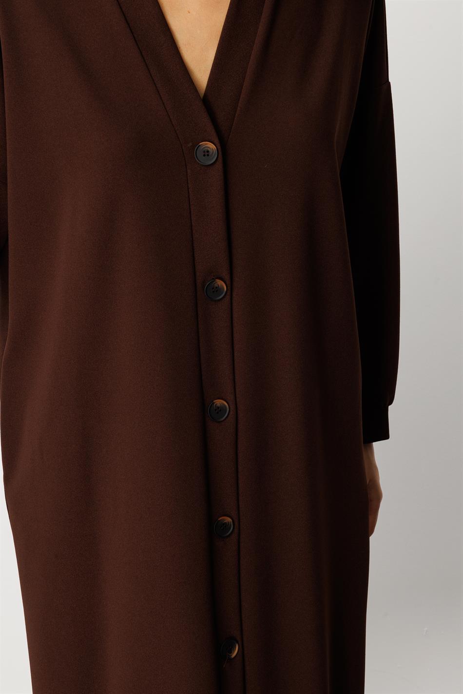Gebreide crêpestof, sportieve tijdloze stijl (vest/jas) abaya - bruin