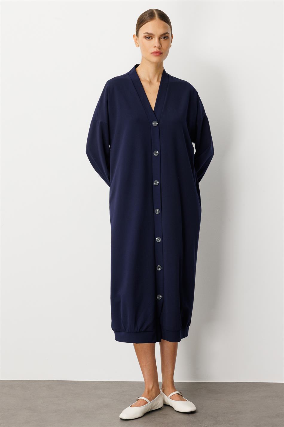 Gebreide crêpestof, sportief, tijdloos (vest/jas) abaya - marineblauw