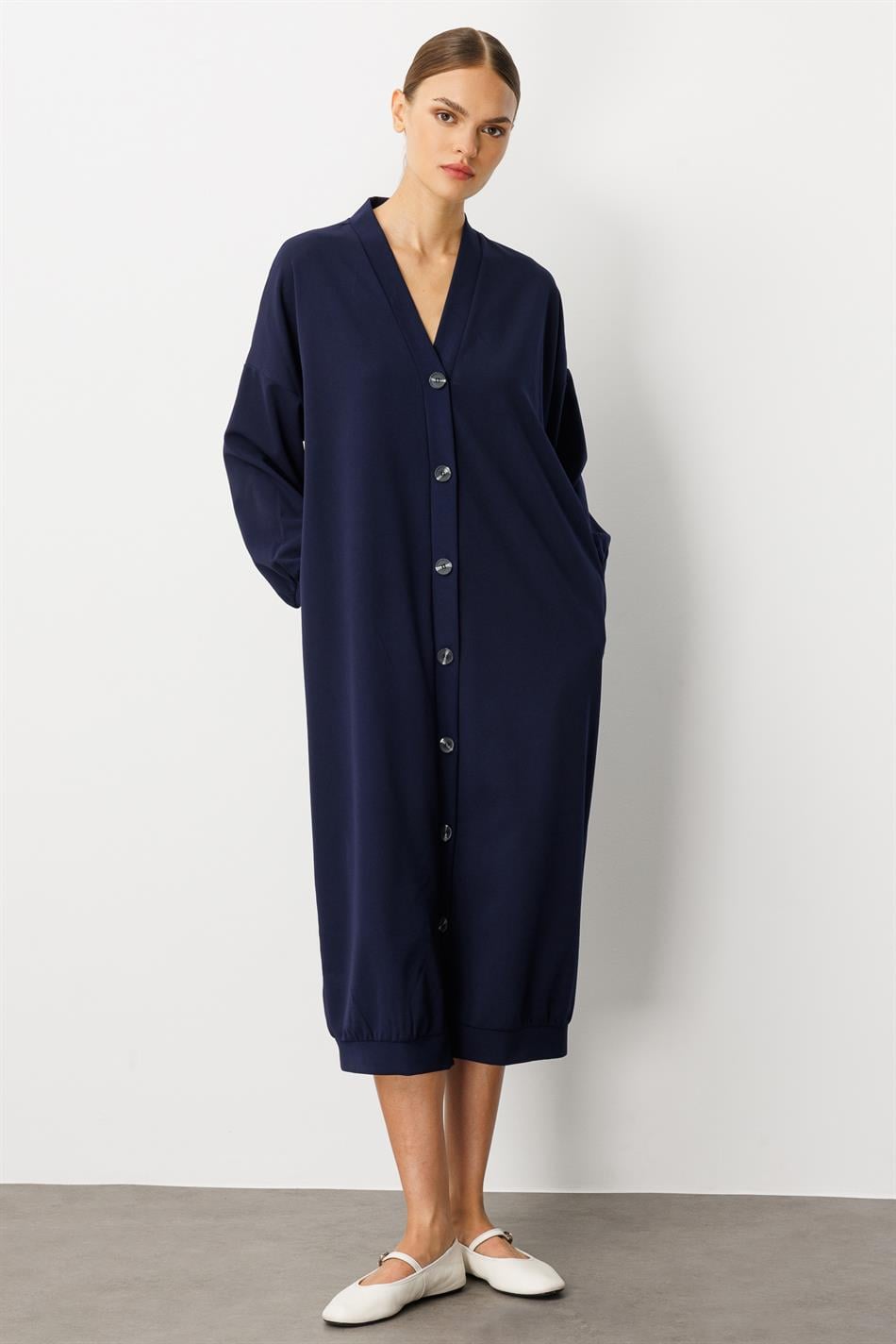 Gebreide crêpestof, sportief, tijdloos (vest/jas) abaya - marineblauw
