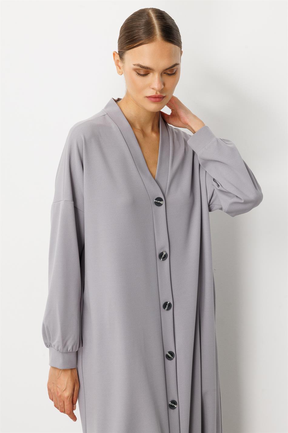 Gebreide crêpestof, sportief en tijdloos (vest/jas) abaya - grijs