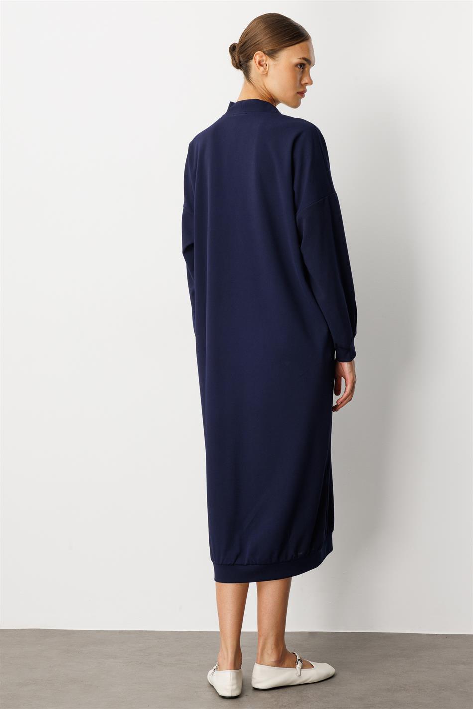 Gebreide crêpestof, sportief, tijdloos (vest/jas) abaya - marineblauw