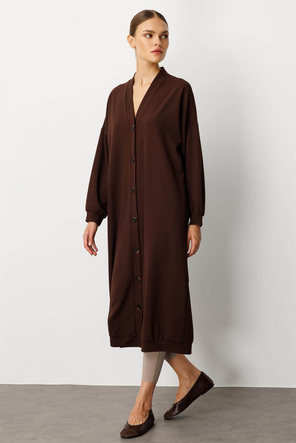 Gebreide crêpestof, sportieve tijdloze stijl (vest/jas) abaya - bruin