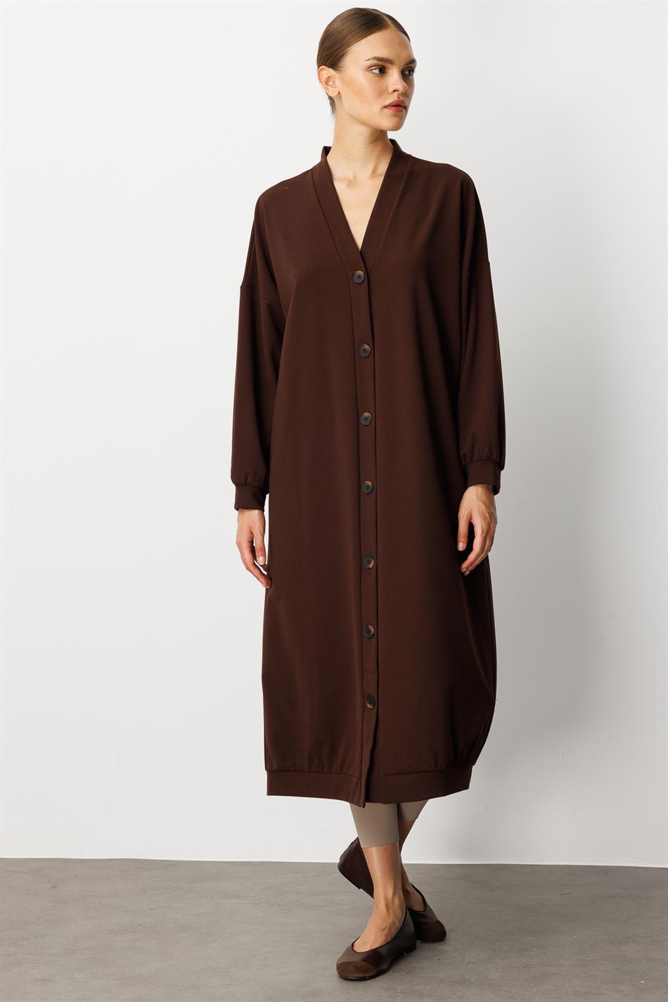Gebreide crêpestof, sportieve tijdloze stijl (vest/jas) abaya - bruin
