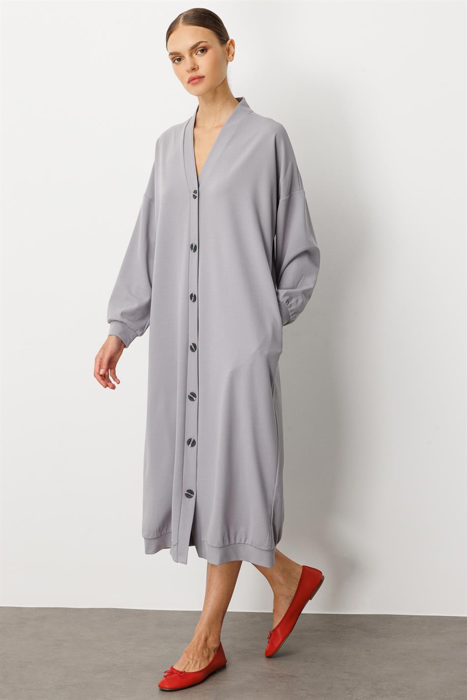 Gebreide crêpestof, sportief en tijdloos (vest/jas) abaya - grijs