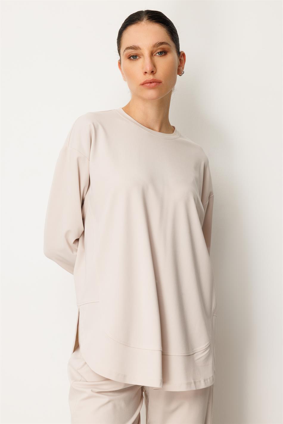 Örme Soft Modal Özel Dikilş Detaylı Pantolonu Tunik Kombin Takım-Taş