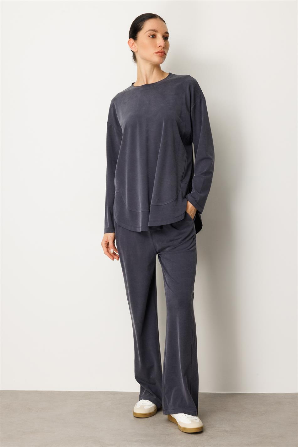 Örme Soft Modal Özel Dikilş Detaylı Pantolonu Tunik Kombin Takım-Laci