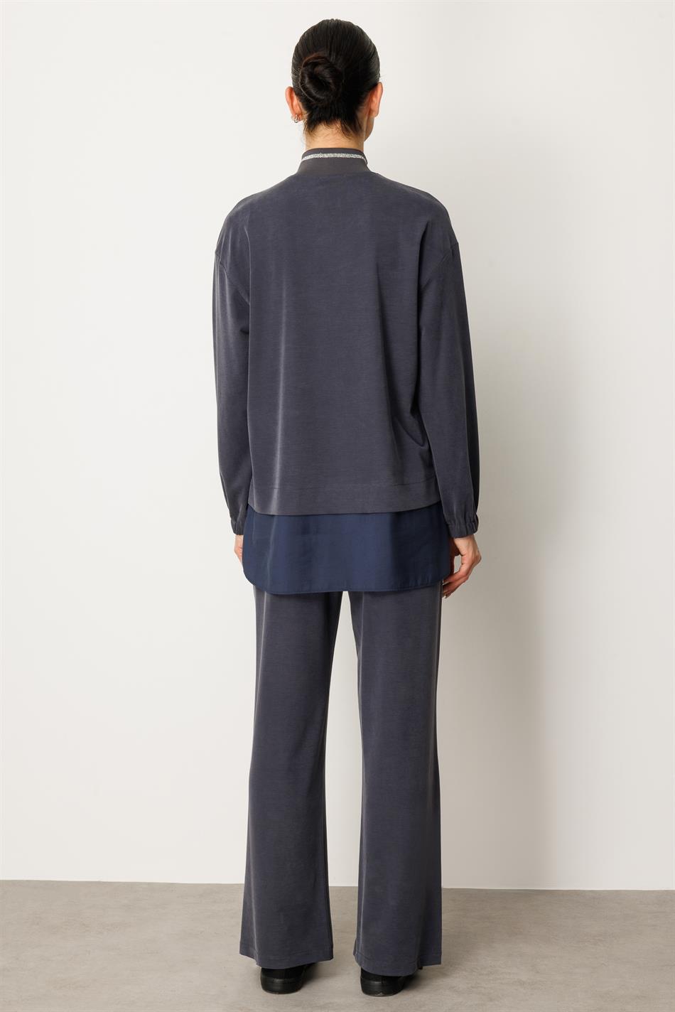 Örme Soft Modal ve Modal Ribana Yaka Pantolonlu Basen Örten Tunik Kombin Takım-Laci