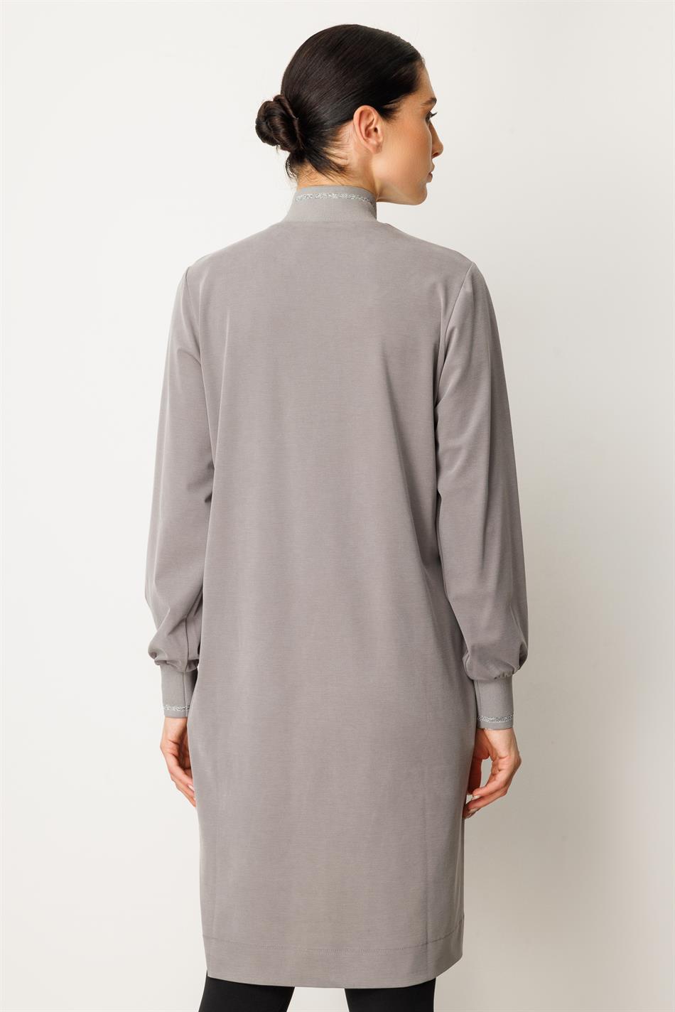 Örme Softy Modal  Kol ve Yaka Ribanalı  Spor Araboy Kap Tunik-Gri