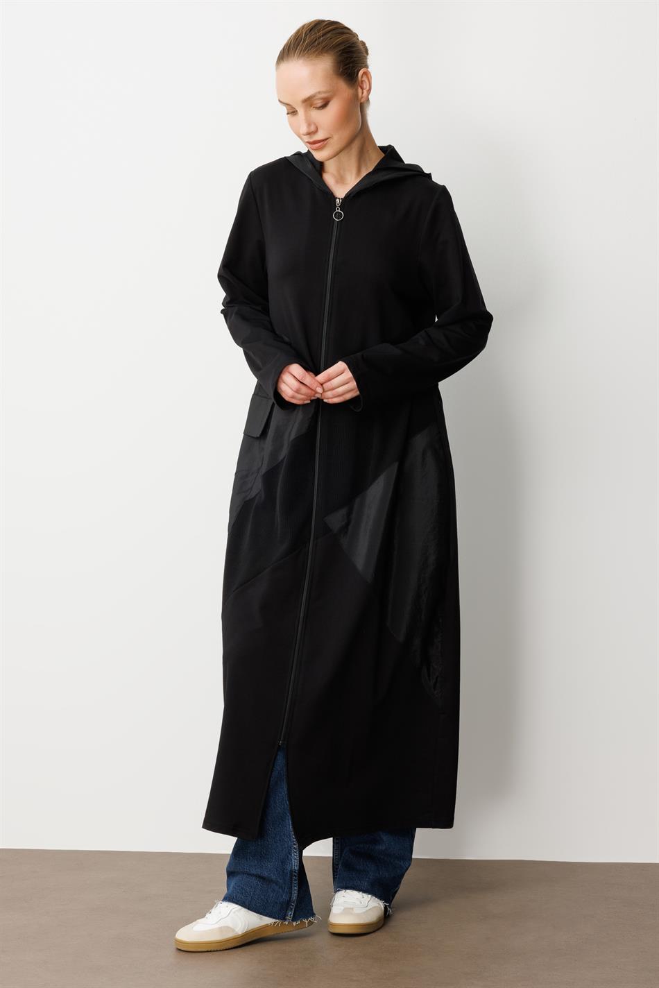 Gebreide en taft sportpet met kruisbies - Zwart