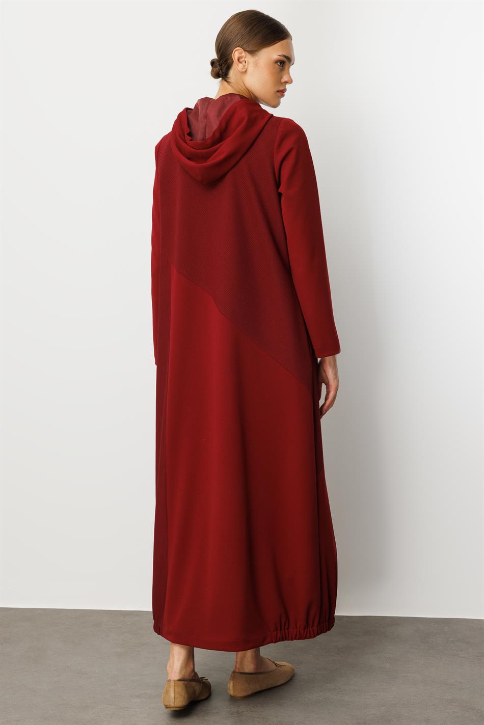 Otto Parça və Sadə Krep Teksturalı Yamaq İşi, Tam Astarlı, Zamansız Mövsümi Xəndək/Kap - Burqundiya